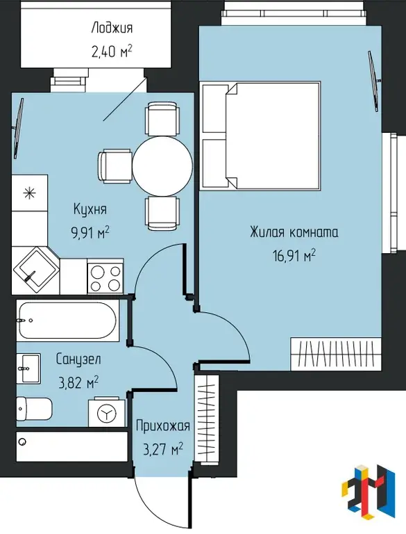 1-к. квартира, 35,1 м2, 23/28 эт. - Фото 1