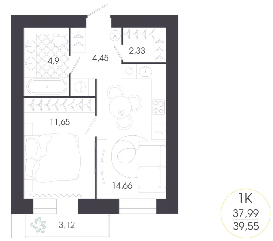 Продается квартира, 39.55 м - Фото 1