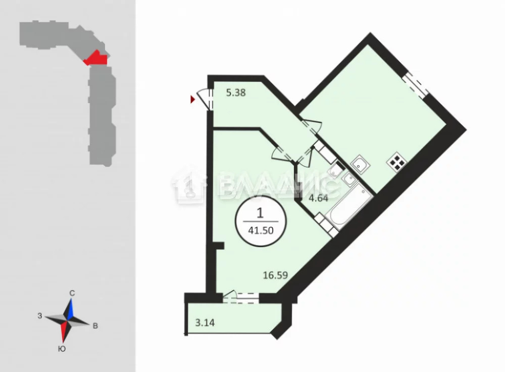 городской округ Владимир, Гвардейская улица, д.14, 1-комнатная ... - Фото 2