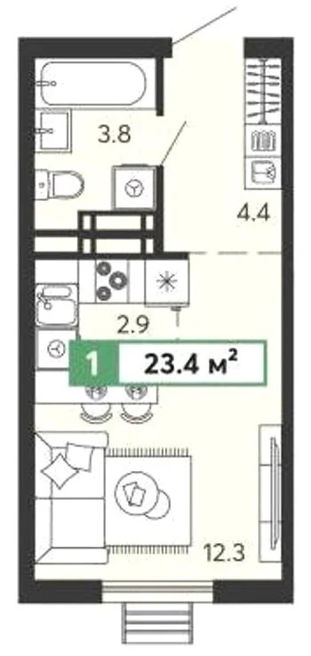 Продается квартира, 23.4 м - Фото 1