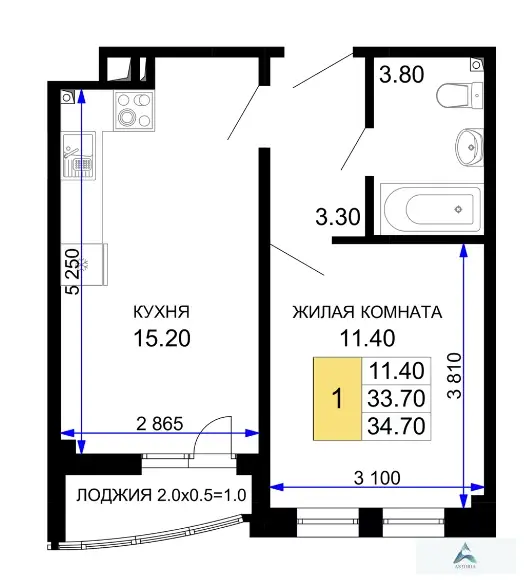 Продаётся 1-комн. квартира, 34,70 кв. м. - Фото 1