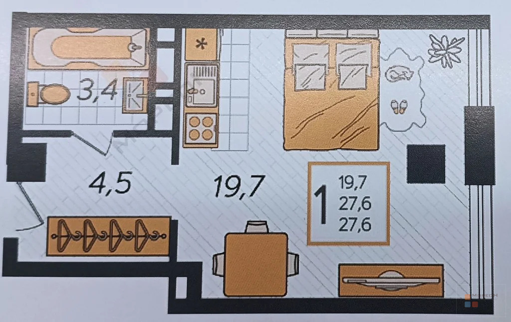 1-я квартира, 27.60 кв.м, 8/15 этаж, КМР, Уральская ул, 5150000.00 ... - Фото 17