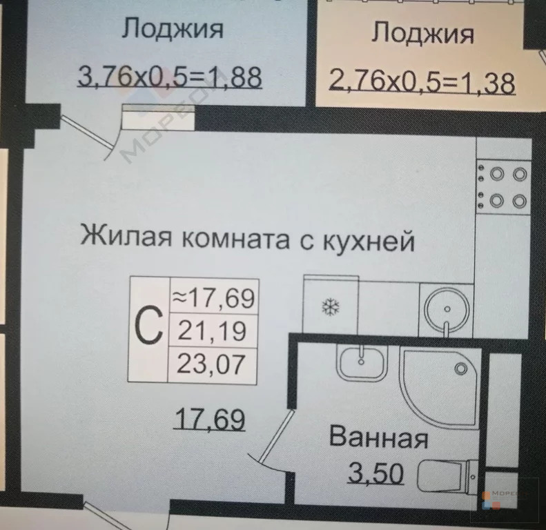 1-я квартира, 23.70 кв.м, 3/8 этаж, Немецкая деревня, Античная ул, . - Фото 5