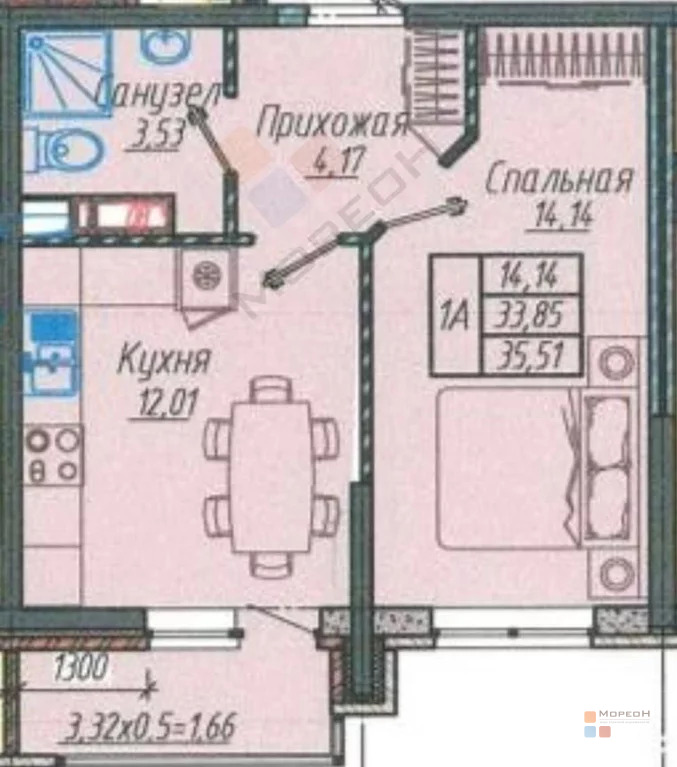 1-я квартира, 33.85 кв.м, 8/9 этаж, Западный обход, Генерала Корнилова . - Фото 5