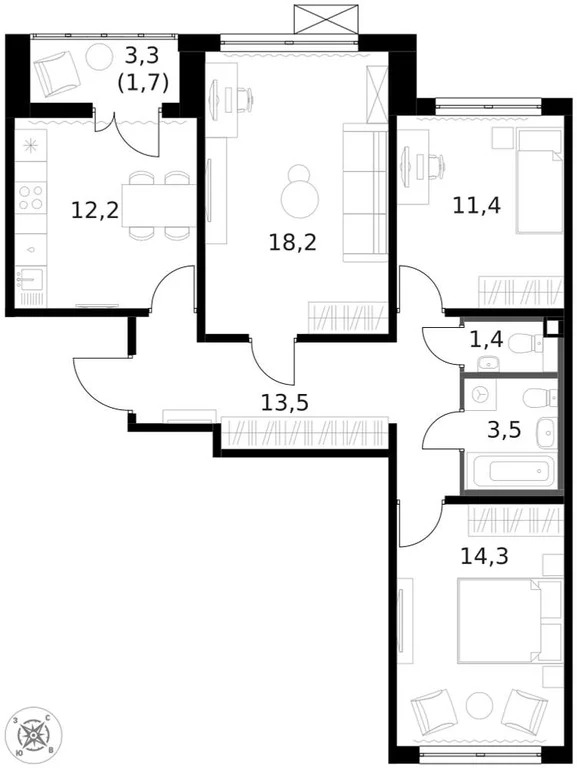 Продам 3-комн. квартиру 76.4 кв.м. - Фото 1