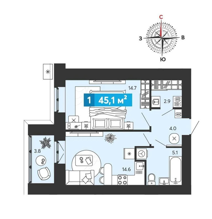 Продается квартира, 45.1 м - Фото 0