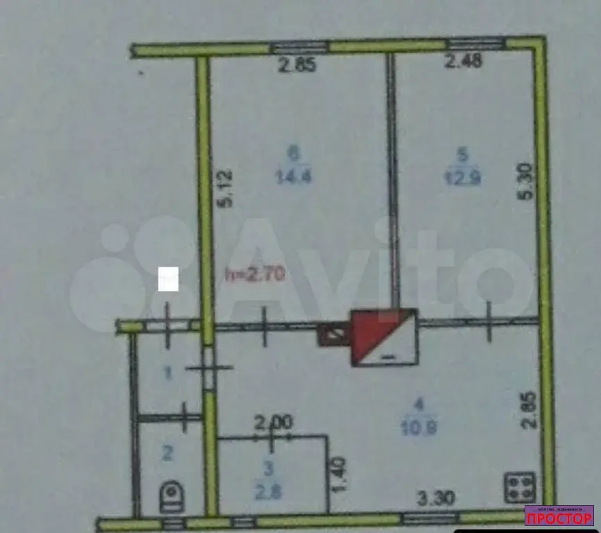 2-к. квартира, 44,6 м, 1/2 эт. - Фото 6