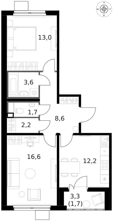 Продам 2-комн. квартиру 59.4 кв.м. - Фото 1