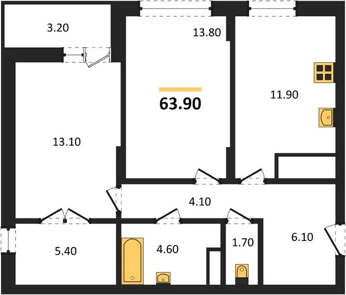 Продается квартира, 63.9 м - Фото 1