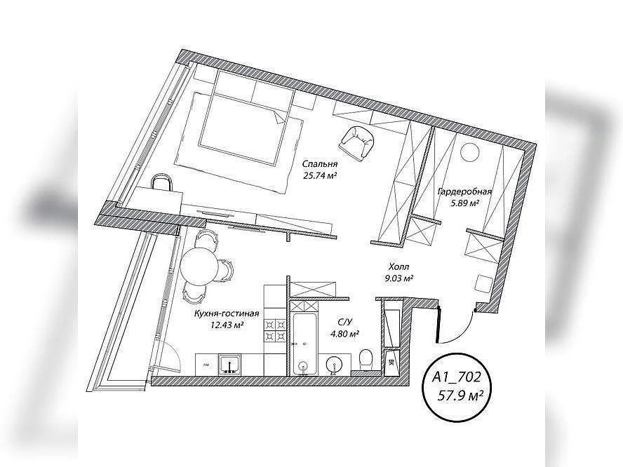 Продам 1-комн. квартиру 57.9 кв.м. - Фото 0