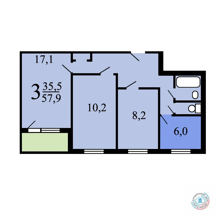 Продается квартира, 58.6 м - Фото 0