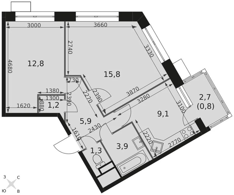 Продам 2-комн. квартиру 52.1 кв.м. - Фото 3