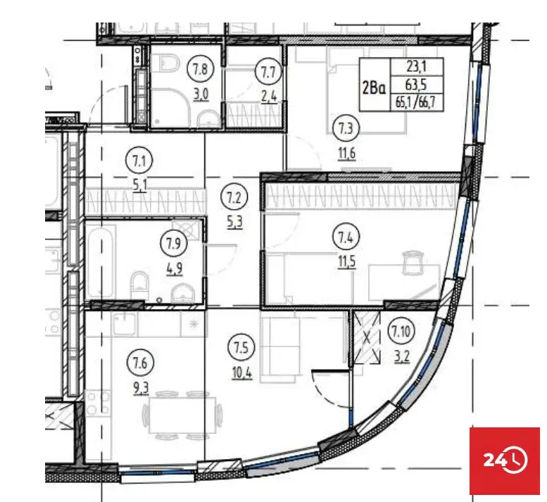 В продаже  2к квартира с большой кухней-гостиной в ЖК Лейк Таун - Фото 3