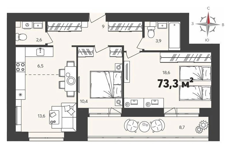 Продается квартира, 73.3 м - Фото 0