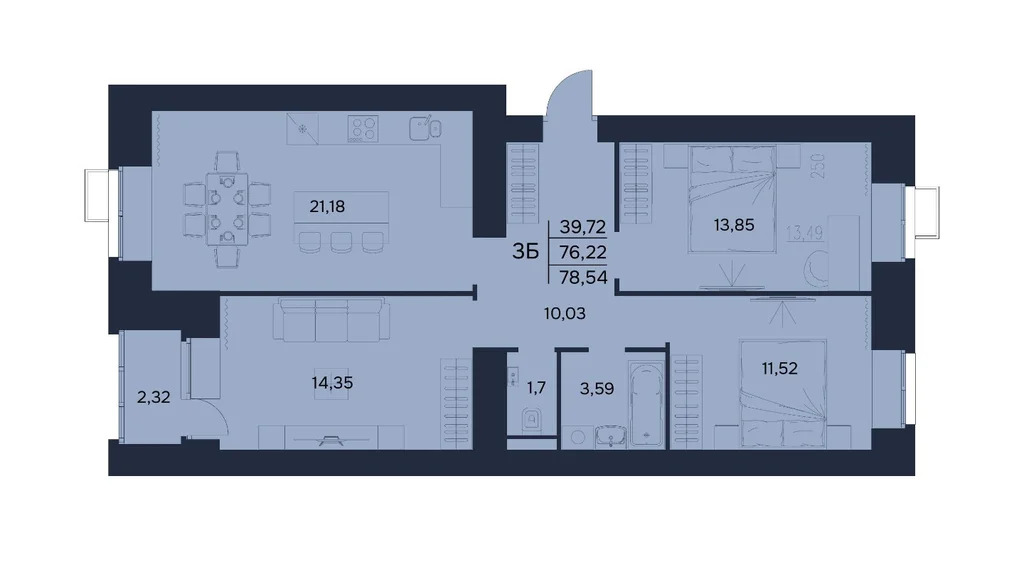Продается квартира, 78.54 м - Фото 2