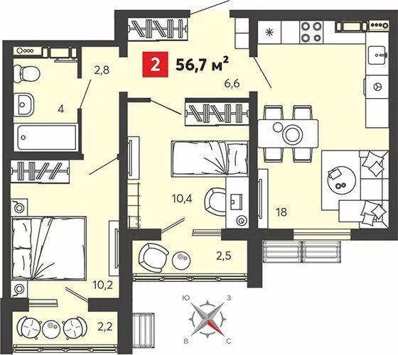 Продается квартира, 54.7 м - Фото 4