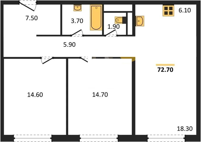 Продается квартира, 72.7 м - Фото 1