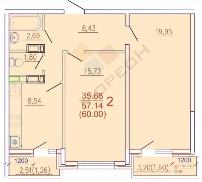 2-я квартира, 57.00 кв.м, 14/17 этаж, Метальникова, Евгении Жигуленко ... - Фото 8