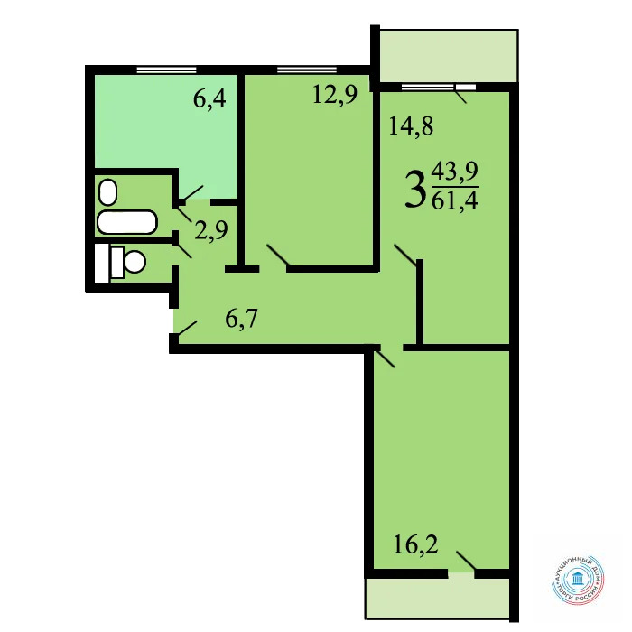 Продается квартира, 63.5 м - Фото 0