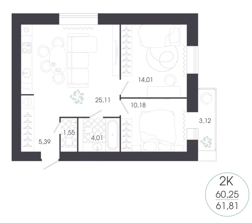 Продается квартира, 61.81 м - Фото 3