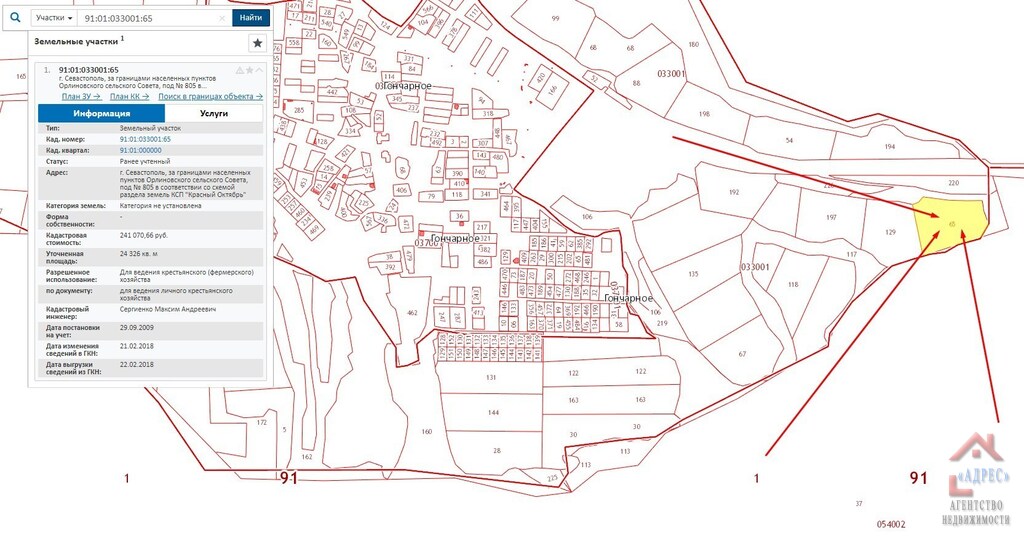 Кадастровая карта гончарное севастополь