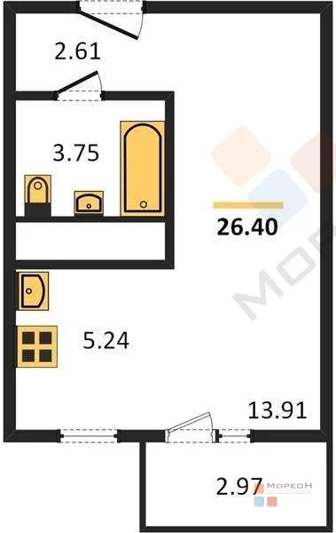 1-я квартира, 26.10 кв.м, 4/14 этаж, Северный мкр, 3-я Трудовая ул, ... - Фото 5