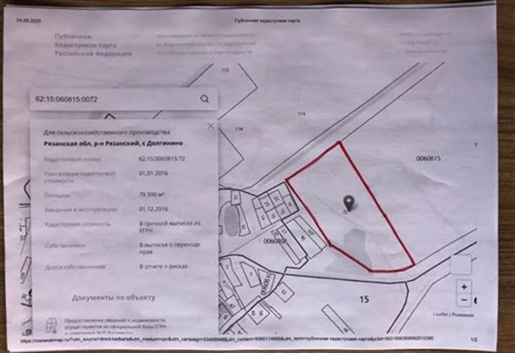 Кадастровая карта рязанской области долгинино