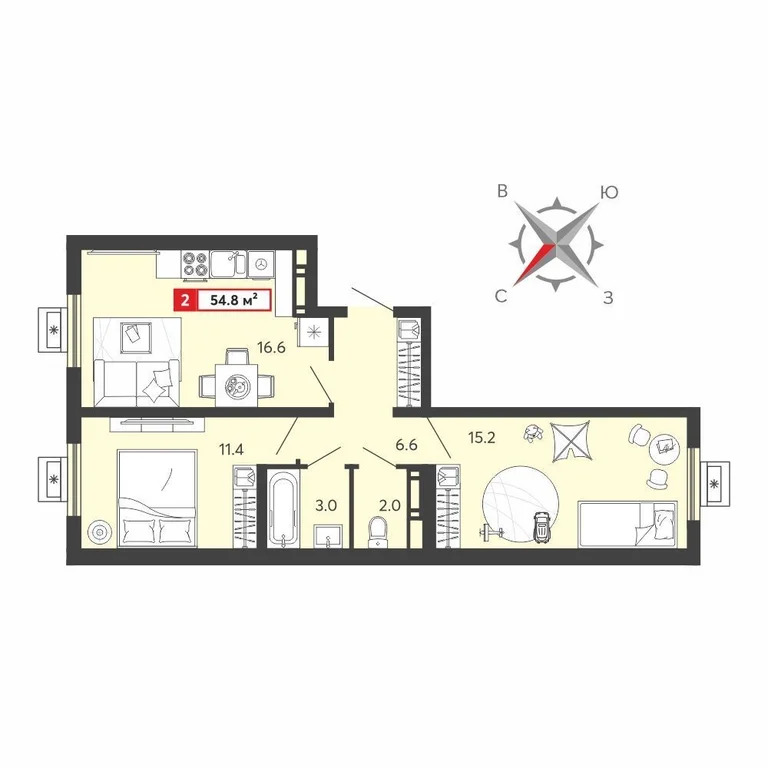 Продается квартира, 54.8 м - Фото 1