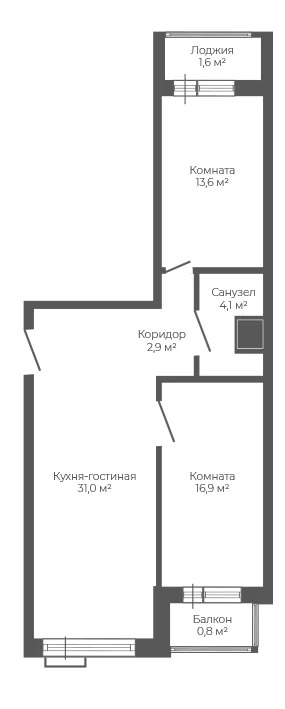 2-комн. квартира 68,5 м2 - Фото 20