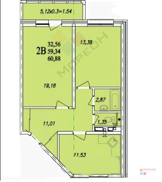 2-я квартира, 62.00 кв.м, 1/17 этаж, ККБ, Домбайская ул, 6000000.00 ... - Фото 8