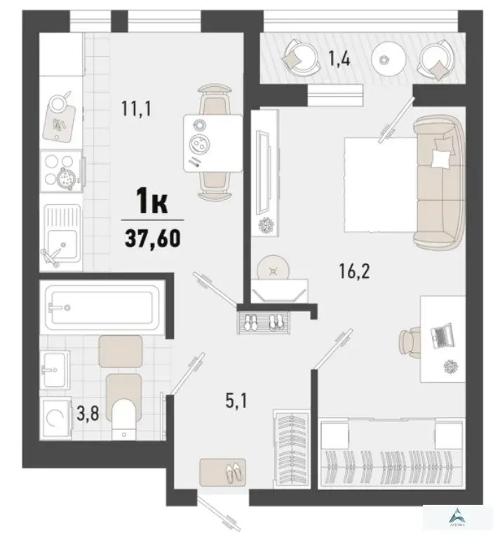 Продаётся 1-комн. квартира, 37,6 кв. м. - Фото 6