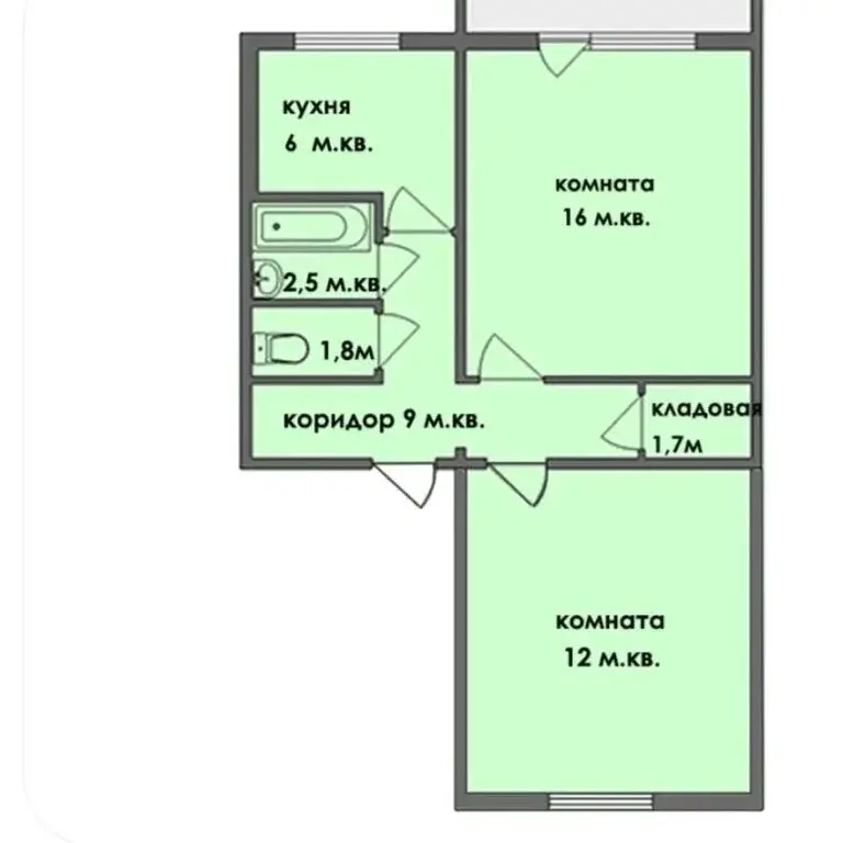 2-к. квартира, 47,6 м2, 1/5 эт. - Фото 10