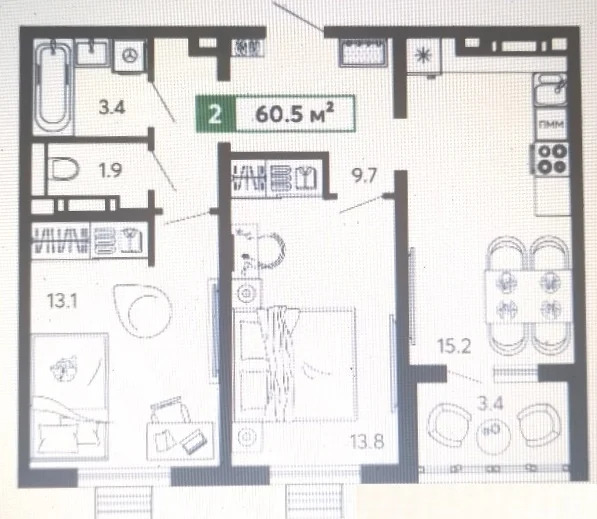 Продается квартира, 60.5 м - Фото 1