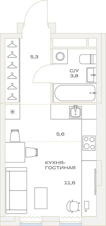 продается студия 26.3 м2 в новостройке - Фото 12