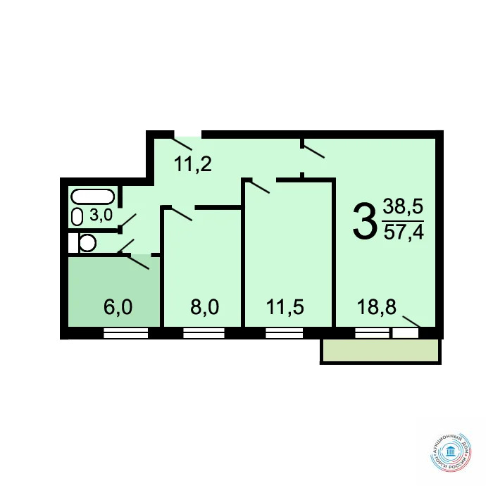 Продается квартира, 57.4 м - Фото 2