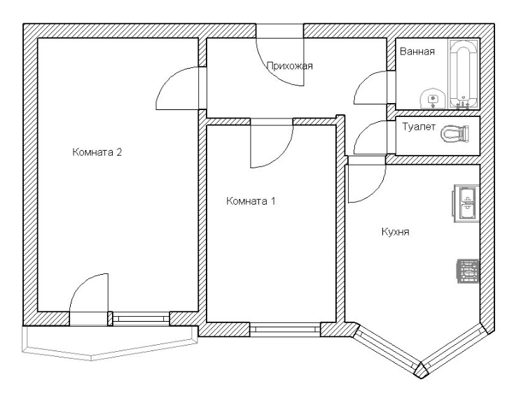 Чертеж 2 комнатной квартиры