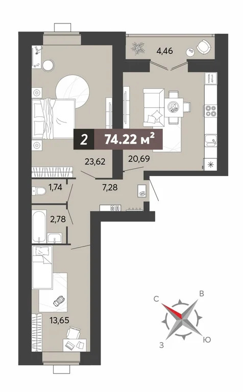 Продается квартира, 74.22 м - Фото 1