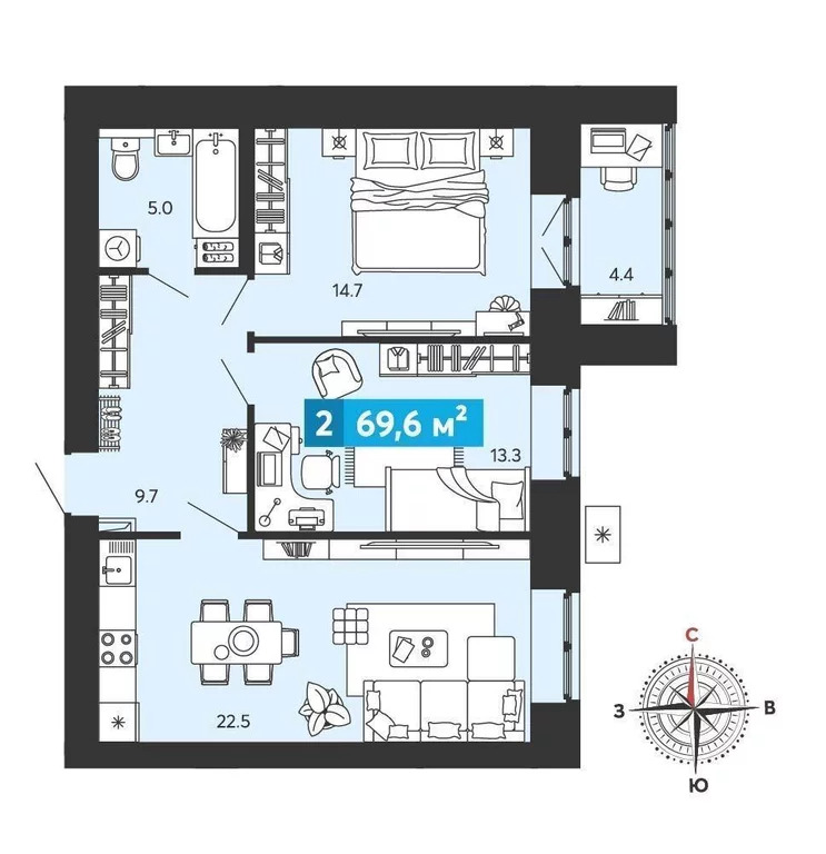 Продается квартира, 68.6 м - Фото 8