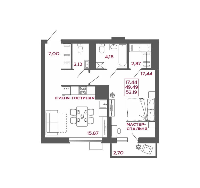 Продается квартира, 52.19 м - Фото 1