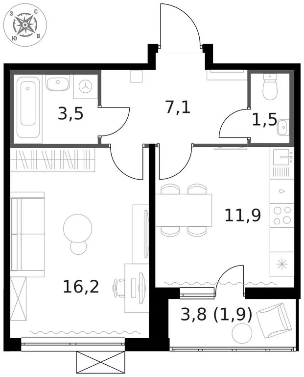 Продам 1-комн. квартиру 42.1 кв.м. - Фото 2