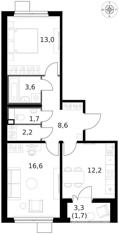 Продам 2-комн. квартиру 59.4 кв.м. - Фото 2