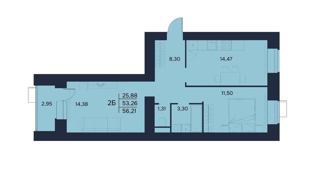 Продается квартира, 56.21 м - Фото 1