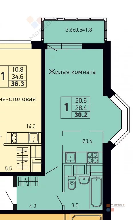 1-я квартира, 30.20 кв.м, 2/24 этаж, ккб, Героя Яцкова И.В. ул, . - Фото 1