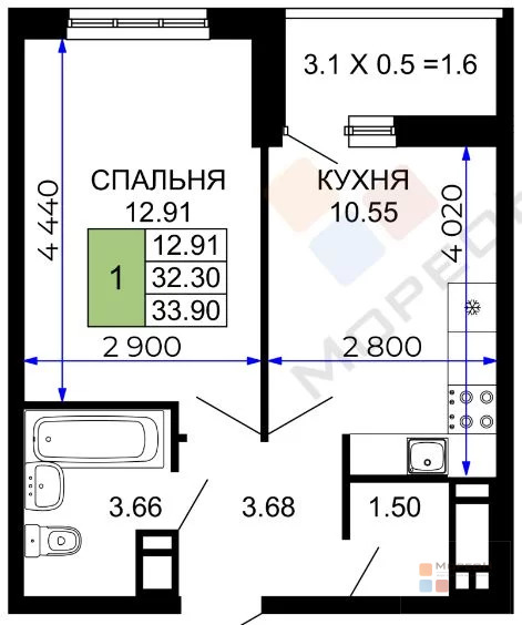 1-я квартира, 35.00 кв.м, 23/24 этаж, Метальникова, Петра Метальникова . - Фото 0