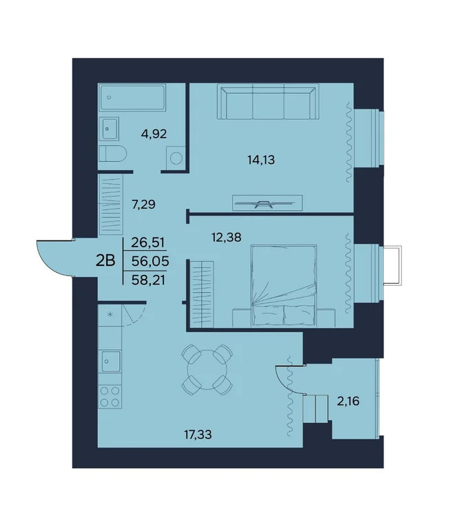 Продается квартира, 58.21 м - Фото 2