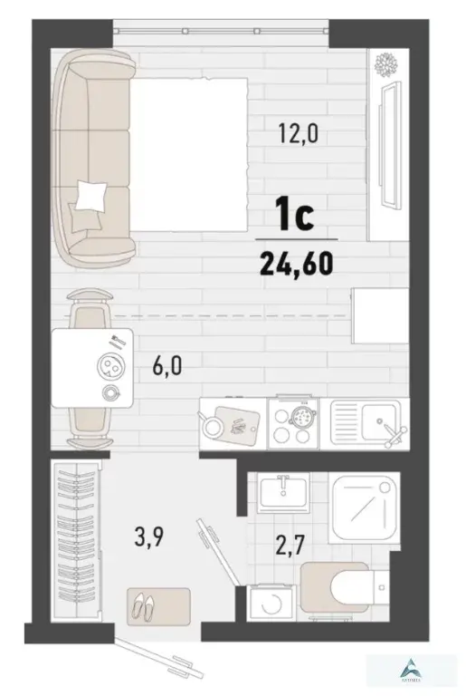 Продаётся студия, 24,6 кв. м. - Фото 6