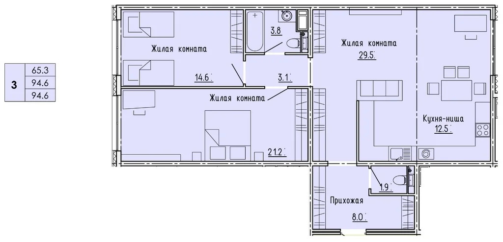 Продается квартира, 94.6 м - Фото 1