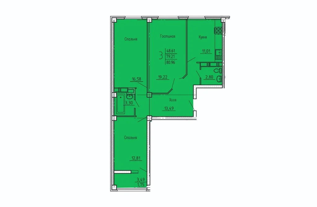 Продается квартира, 80.96 м - Фото 1