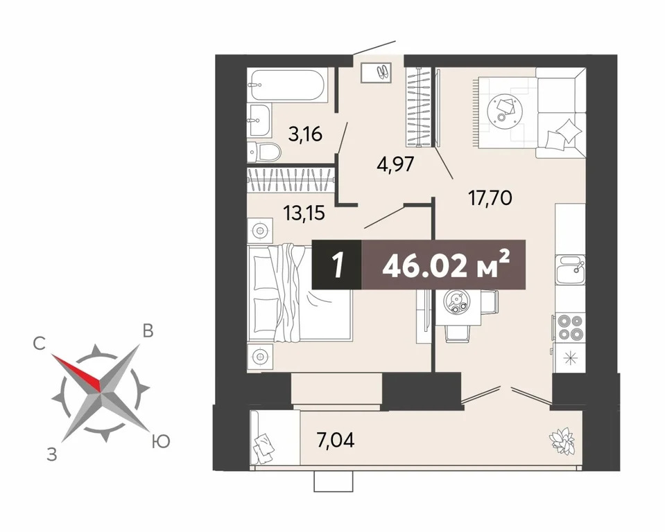 Продается квартира, 46.02 м - Фото 1