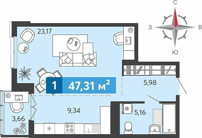 Продается квартира, 47.31 м - Фото 6